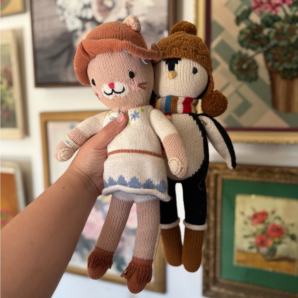 Cuddle + Kind stuffed Everest penguin and Chelsea cat
